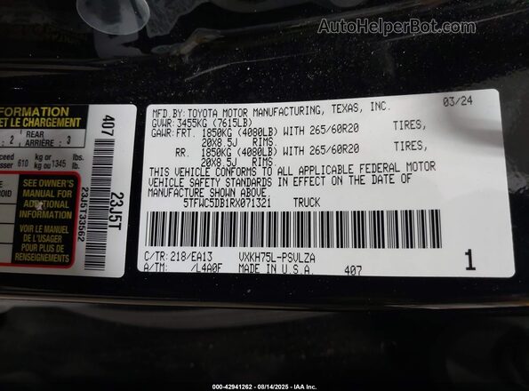 5TFWC5DB1RX071321 2024 TOYOTA LIMITED Черный Вид подкапотного пространства
