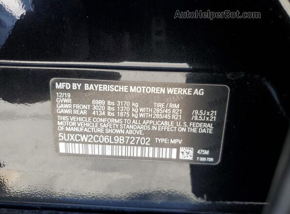 5UXCW2C06L9B72702 2020 BMW X7 Black VIN կոդի պիտակի տեսք