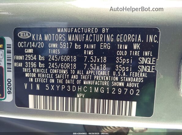 5XYP3DHC1MG129702 2021 KIA TELLURIDE Серый Вид подкапотного пространства