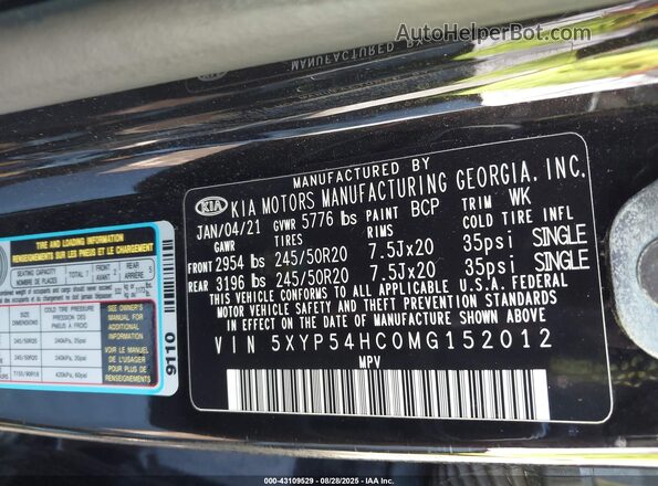 5XYP54HC0MG152012 2021 KIA TELLURIDE Черный Вид подкапотного пространства