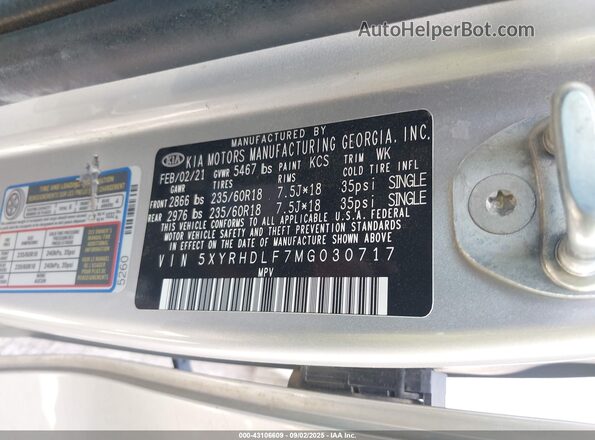 5XYRHDLF7MG030717 2021 KIA SORENTO Серебряный Вид подкапотного пространства