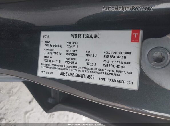 5YJ3E1EB4JF054886 2018 TESLA MODEL 3 Gray Engine compartment view