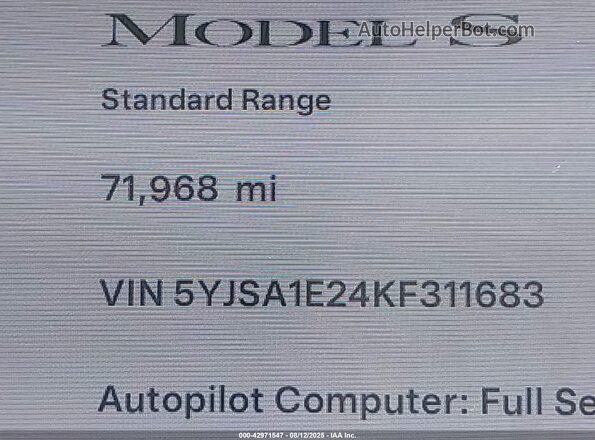 5YJSA1E24KF311683 2019 TESLA MODEL S Gray 