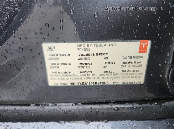 5YJSA1E44JF243076 2018 TESLA MODEL Gray Vista interior de 360 grados