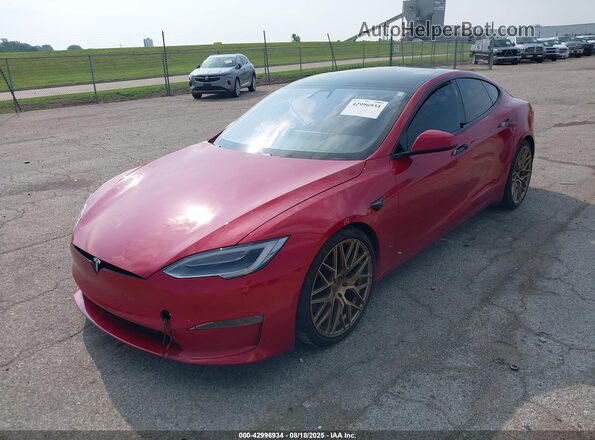 5YJSA1E63MF453139 2021 TESLA MODEL S Red წინა მარცხენა ხედი სამი მეოთხედიდან