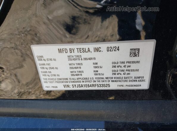 5YJSA1E64RF533525 2024 TESLA MODEL S Черный Вид подкапотного пространства
