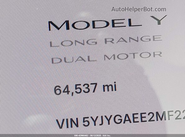 5YJYGAEE2MF225133 2021 TESLA MODEL Y Белый Панорамный вид салона 360°