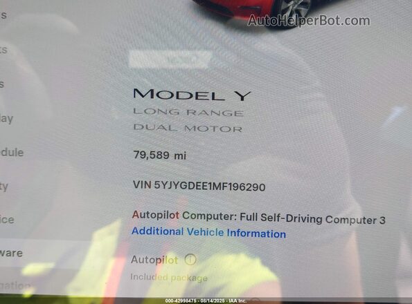 5YJYGDEE1MF196290 2021 TESLA MODEL Y Red Вид задніх сидінь