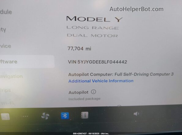 5YJYGDEE8LF044442 2020 TESLA MODEL Y Белый Вид задних сидений