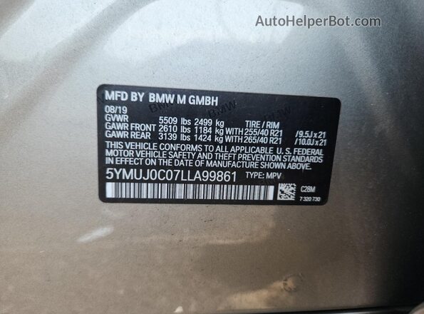 5YMUJ0C07LLA99861 2020 BMW X4 Серебряный Вид наклейки с VIN-кодом