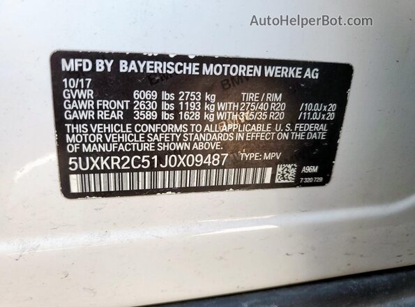 5UXKR2C51J0X09487 2018 BMW X5 Белый Панорамный вид салона 360°