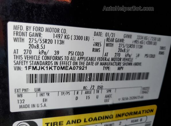 1FMJK1KT0MEA07921 2021 FORD EXPEDITION Black 360 interior view