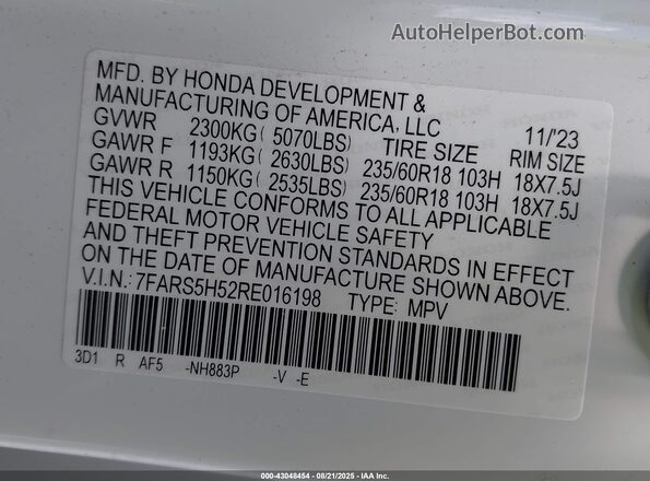 7FARS5H52RE016198 2024 HONDA CR-V HYBRID Белый Вид подкапотного пространства
