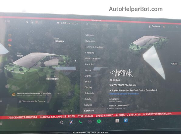 7G2CEHED7RA046314 2024 TESLA CYBERTRUCK Серебряный Вид задних сидений