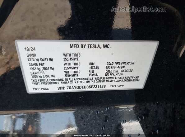 7SAYGDED3SF231189 2025 TESLA MODEL Y Black Շարժիչի բաժամունքի տեսք
