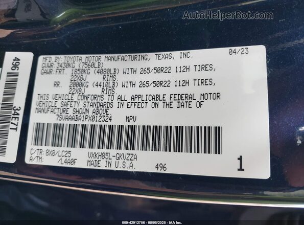 7SVAAABA1PX012324 2023 TOYOTA SEQUOIA Black Widok komory silnika