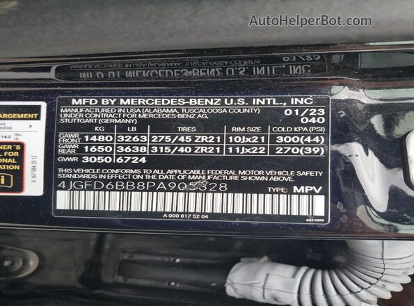 4JGFD6BB8PA905828 2023 MERCEDES-BENZ GLE Черный Вид наклейки с VIN-кодом