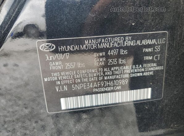 5NPE34AF9JH610989 2018 HYUNDAI SONATA Black VIN კოდის სტიკერის ხედი
