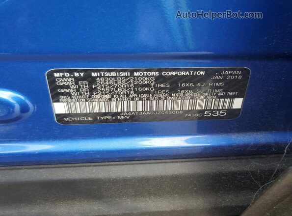 JA4AT3AA0JZ043068 2018 MITSUBISHI ECLIPSE Blue Панорамний вид салону 360°