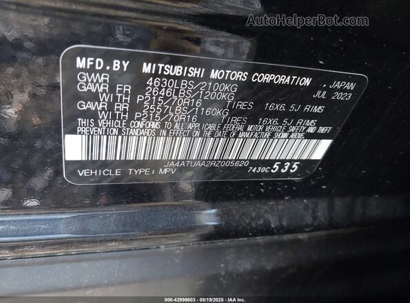 JA4ATUAA2RZ005620 2024 MITSUBISHI ECLIPSE CROSS Черный Вид подкапотного пространства