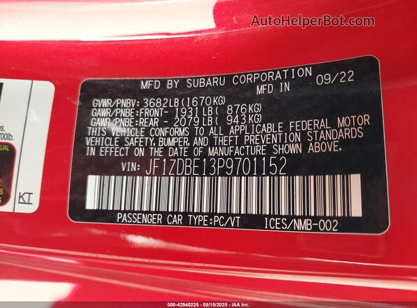 JF1ZDBE13P9701152 2023 SUBARU BRZ Красный Вид подкапотного пространства