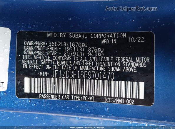 JF1ZDBE16P9701470 2023 SUBARU BRZ Синий Вид подкапотного пространства