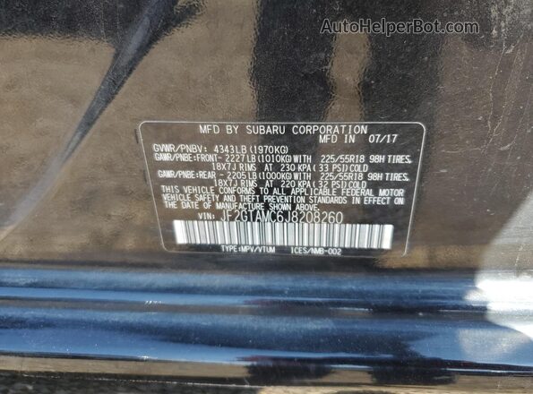 JF2GTAMC6J8208260 2018 SUBARU CROSSTREK Черный Панорамный вид салона 360°
