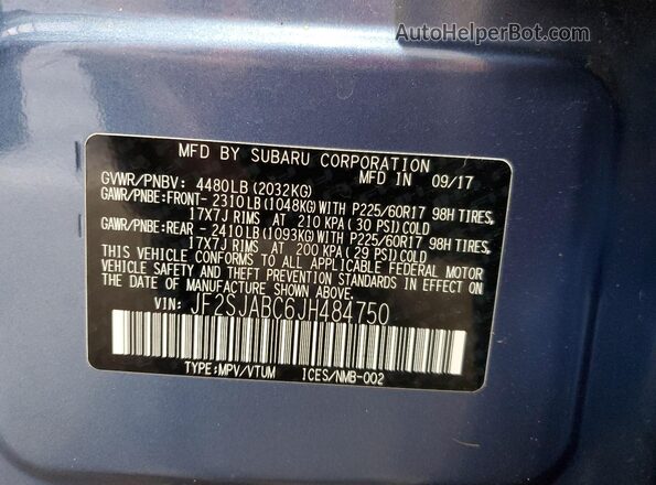 JF2SJABC6JH484750 2018 SUBARU FORESTER 2.5 Blue Widok komory silnika