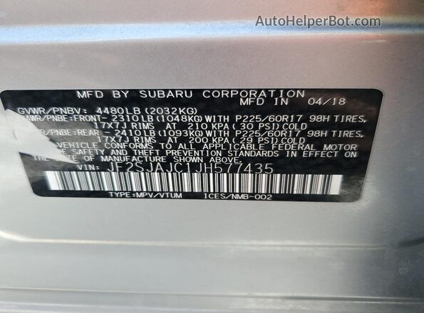 JF2SJAJC1JH577435 2018 SUBARU FORESTER 2.5 Silver Vista del compartimento del motor