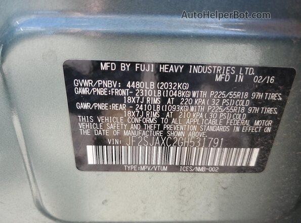 JF2SJAXC2GH531791 2016 SUBARU FORESTER 2.5I TO Green ძრავის განყოფილების ხედი