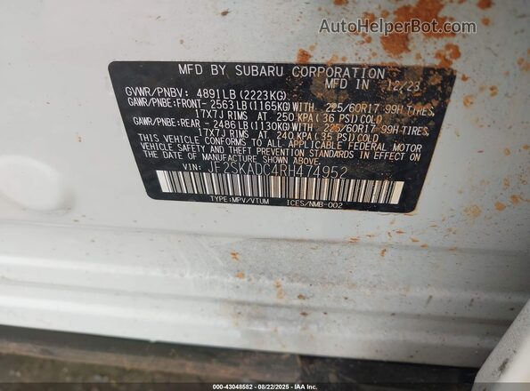 JF2SKADC4RH474952 2024 SUBARU FORESTER Белый Вид подкапотного пространства