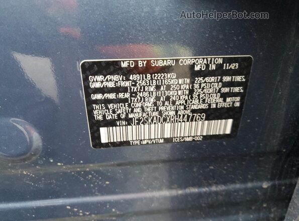 JF2SKADCXRH447769 2024 SUBARU FORESTER Blue VIN კოდის სტიკერის ხედი