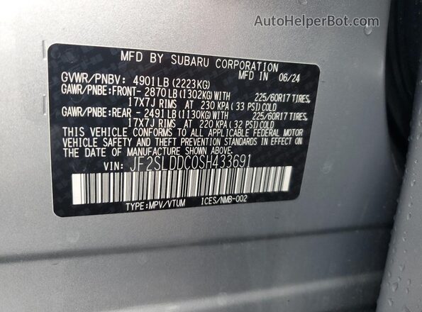 JF2SLDDC0SH433691 2025 SUBARU FORESTER Silver VIN կոդի պիտակի տեսք