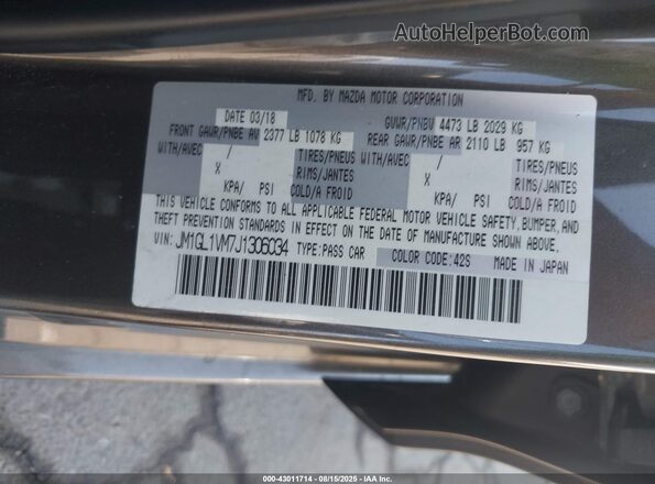 JM1GL1VM7J1306034 2018 MAZDA 6 Gray ძრავის განყოფილების ხედი
