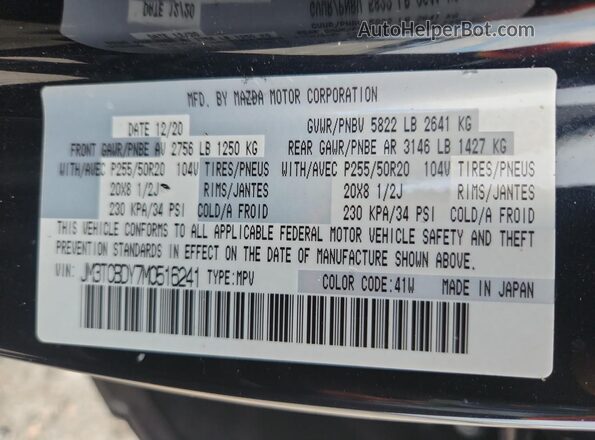 JM3TCBDY7M0516241 2021 MAZDA CX-9 Black Widok naklejki z numerem VIN