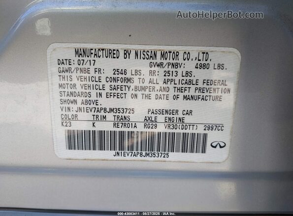 JN1EV7AP8JM353725 2018 INFINITI Q50 Silver ძრავის განყოფილების ხედი