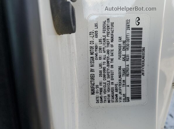 JN1FV7EK6LM400384 2020 INFINITI Q60 White Вид підкапотного простору