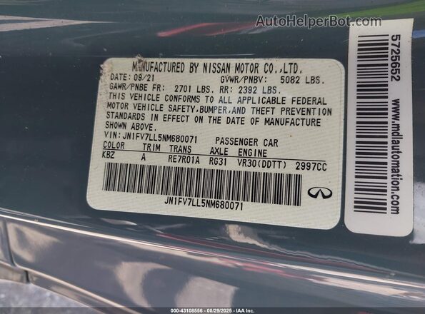 JN1FV7LL5NM680071 2022 INFINITI Q60 Light Blue Вид подкапотного пространства