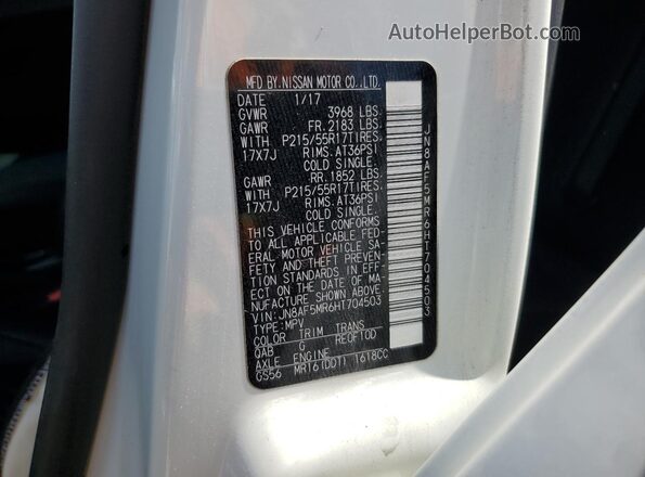 JN8AF5MR6HT704503 2017 NISSAN JUKE White Вид наклейки з VIN-кодом