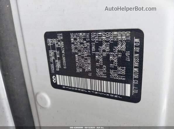 JN8AZ2NF4J9660319 2018 INFINITI QX80 White Շարժիչի բաժամունքի տեսք