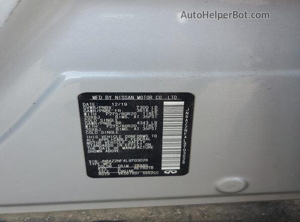 JN8AZ2NF4L9703026 2020 INFINITI QX80 Серебряный Панорамный вид салона 360°