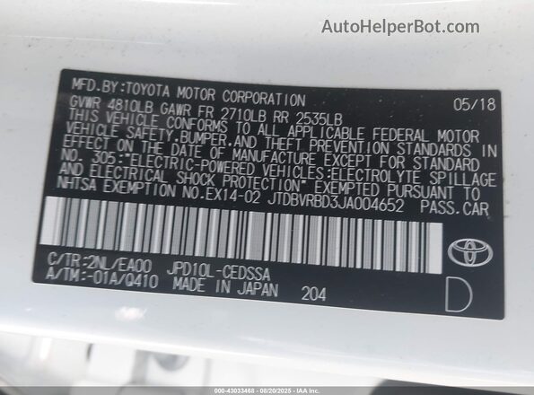 JTDBVRBD3JA004652 2018 TOYOTA MIRAI White Вид підкапотного простору