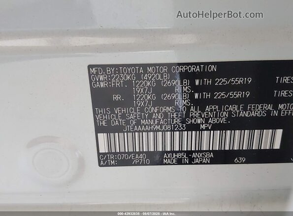 JTEAAAAH9MJ081233 2021 TOYOTA LIMITED White Widok komory silnika