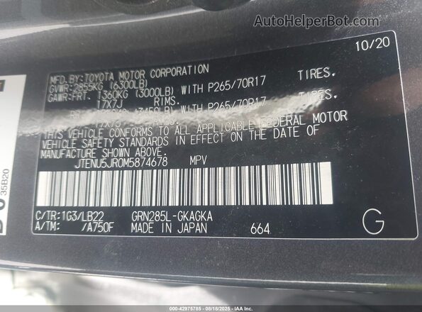JTENU5JR0M5874678 2021 TOYOTA 4RUNNER Gray Widok komory silnika