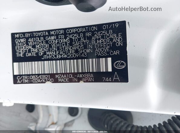 JTHY3JBH9K2009143 2019 LEXUS UX 200 White Շարժիչի բաժամունքի տեսք