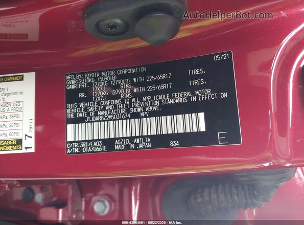 JTJDARBZ2M5031674 2021 LEXUS NX 300 Red Widok komory silnika