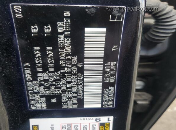 JTJGARDZ6L5014269 2020 LEXUS NX Charcoal VIN կոդի պիտակի տեսք
