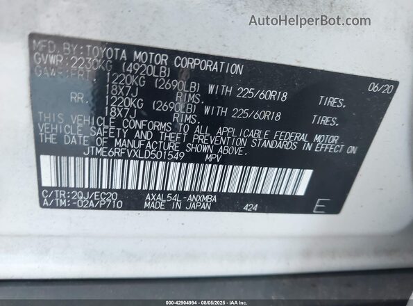 JTME6RFVXLD501549 2020 TOYOTA RAV4 HYBRID White Вид підкапотного простору