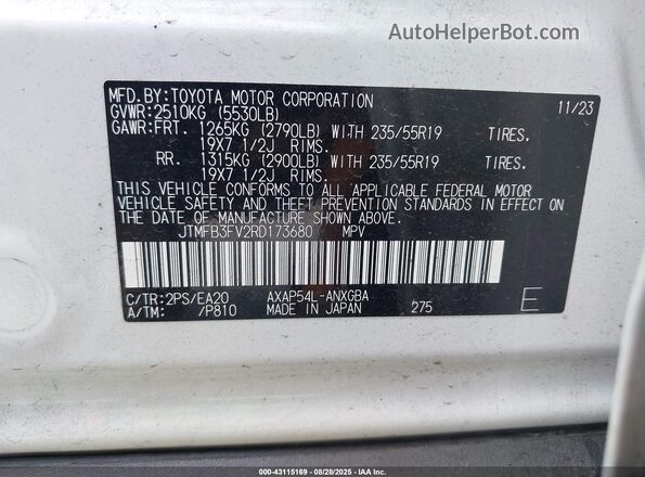 JTMFB3FV2RD173680 2024 TOYOTA RAV4 PRIME White Widok komory silnika