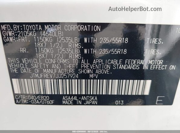 JTMJFREV7JJ257924 2018 TOYOTA RAV4 Белый Вид подкапотного пространства